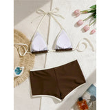 Sexy Splicing Halter Shorts Bikini Female Swimsuit Women Swimwear Two-Pieces Bikini Set Padded Bather Bathing Suit Swim V8132