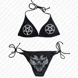 Aesthetic Gothic Fashion Women Swimwear 2000s Y2k Style Letter Print Bikini Set Thong Swimsuit Two Pieces Bathing Suit Emo Girls
