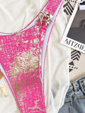 2026 Summer Women's Swimsuit Sexy Backless Neck Hanging Swimwear Sequins Metal Decor Bikini Set Low Waist Bathing Suit Beachwear