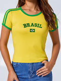 Summer Women's Casual T-shirt Short Sleeve Round Neck Slim Fit Cropped Tee Tops Shirts Streetwear