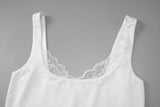 FDYOUI Sexy Lace Patchwork Tank Tops for Women Fashion Sleeveless Backless Cropped T-shirt Black White Y2K Skinny Corset Top