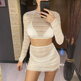 Long Sleeve Cover Up Skirt Halter Bikini Female Swimsuit Women Swimwear Four-Pieces Bikini Set Bathing Suit Bather Swim V7273