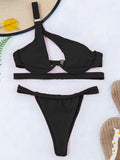 DEKA One Shoulder Bikini Set Women Solid Push Up Underwired Swimwear Beach Wear Thong Swimsuit Biquini Pleated Bathing Suits