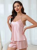 Sexy Suspender Pajamas Set Strap Top&shorts Loungewear Summer Silk Satin Sleepwear Intimate Lingerie Loose Home Clothes Pijamas