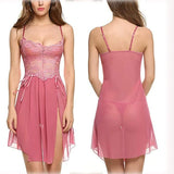 Women's Lace Trim Cami Nightdress - Sexy Side Slit & Mesh Panel, Perfect for Loungewear & Intimate Nights