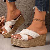 Woven Chunky Platform Sandals Women Fashion Cross Band High Heels Slippers Woman Plus Size Thick Sole Summer Sandles Mujer 42