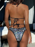 Shiny Bling Halter Metal Chains Sequins Bikini Women Swimwear Female Swimsuit Two-pieces Bikini Set High Cut Bathing Suit Swim