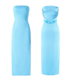 Women Evening Party Long Dress Backless Cut Out Strapless Straight Dress Summer Sexy Elegant Dresses