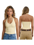 Summer Women's Button Front Decor Halter Tops Sleeveless Tank Tops Solid Color Slim Fit Vest Summer Daily Casual Gothic Sexy