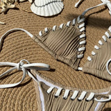 2025 Halter Wrinkled Weaved Bikini Women Swimwear Female Swimsuit Two Pieces Bikini Set Brazilian Bathing Suit Swim Beach Wear