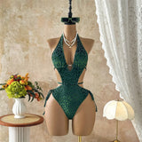 XS - L Deep V Neck Leopard Halter Women Swimwear Cut Out Wrap Around Bather Bathing Suit Swim One Piece Swimsuit Female K8077