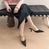 Rhinestone Heels Slingback High Heels Women Black Pumps 2026 Woman's Elegant Modern Heeled Sandals Pointed Party Stilettos