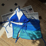 Pink 3PC With Skirt Gradient Bikini Women Swimwear Female Swimsuit Three-Pieces Bikini Set Padded Bather Bathing Suit Swim V6696