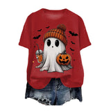 Cute Printed Halloween Shirt For Women Funny Crew Neck Short Sleeve Clothes Top Tee Shirts Halloween Cosplay Tops Humor T-Shirt