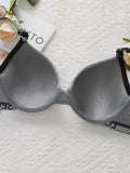 Women's Grey Bra With Letter Band Design 3/4 cup Pull Up Sexy Lingerie Solid Color All Season Brassiere R8809