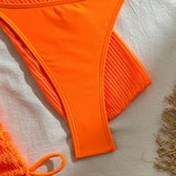 Women micro mini halter bikinis sets 3pcs with knitted long sleeve hollow out mini dress swimsuit bathing suit beach outfits