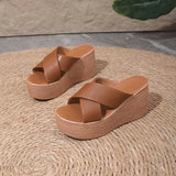 2026 New Solid Chunky Platform Wedges Slippers Women Height Heels Thick Bottom Non-Slip Slippers Woman Beach Vacation Shoes