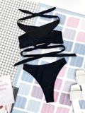 Sexy High Neck Cross Bikini Set 2026 Women Solid White Black Push Up Hollow Out Swimsuit Summer Bathing Suit High Waist Swimwear