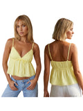 Womens Solid Color Sleep Tank Tops Spaghetti Strap Stylish Lace Trim Striped Front Bow Backless V Neck Sleep Camisoles