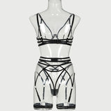 Toucheart 4 Piece Set Bra Set Nude See-Through Mesh Contrasting Color Hemmed Sexy Underwear For Women Girdle Garter Belt Suit