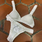 Hand Hook Bikini 2025 Bandeau Biquini Women Sexy Swimsuit Female Push Up Swimwear Solid Patchwork Bathing Suit Crochet Beachwear