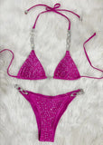 6 Colors Sexy Bikini Women Hollow Rhinestones Chain Halter Swimwear Swimsuit Bikinis Set Bathing Suit Beach Bikini Luxe Female