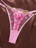 Coquette Aesthetic Pink Lingerie Set Floral Embroidery Lace Bra Set with Bow Details Sexy Sheer Mesh Teddy ZA825296