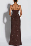 Women's Sequin Maxi Dress Burgundy Square Neck Sleeveless Bodycon Evening Gown Formal Party Prom Cocktail Mermaid Long Dresses