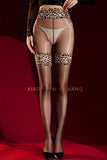 Leopard Printed Faux Garter Pantyhose With Lace Waist Aurora Ultra-Thin Transparent Shiny Silky Sexy Pantyhose For Woman OUQ0