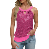 Women's Sequin Glitter Tank Tops Sleeveless Crew Neck Slim Fit Camisole For Holiday Backless Bow Tie Streetwear Party Club Vest