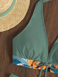 2026 Summer Women's Print Patchwork Swimsuit Sexy Deep V Neck Back Lace-up Swimwear High Waist Shorts Tankini Bathing Suit Beach