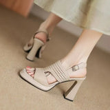 2026 Women's Thick Heel Sandals Summer Hollow Waterproof Platform High Heels Fish Mouth