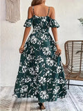 New Summer Women Print Dress 2025 Fashion Elegant  Vacation Party Short Sleeve Slim V-neck Slit Long Dresses Vestidos Para Mujer