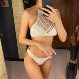 6 Colors Crochet Knitted Halter Bikini Top Female Swimsuit Women Swimwear Bather Bathing Suit Swim Hollow Out Beach Top V4192
