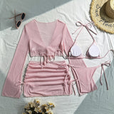 9 Colors New Long Sleeve With Skirt Bikini Female Swimsuit Women Swimwear Four-pieces Bikini set Bather Bathing Suit Swim V6358P