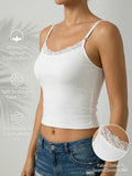 Lace neckline Women Sleeveless Camisole Built-in padding Adjustable thin straps Tank Top Summer Beathable Ladies Vest