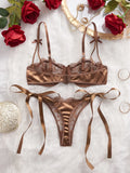 Lady Floral Embroidery Lingerie Set Women Sheer Bra and Brief Underwear Set Satin Sexy Intimates Underwear