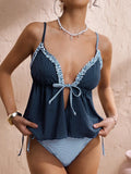 New 2026 Fashion Swimsuit Women Frill Trim Tankini Strappy Vest with Bow Swimwear Ruffles Beachwear Holiday Look Bathing Suits