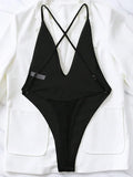 Sexy Ribbed Cross Backless Women Monokini Micro String Thong Swimwear One Piece Swimsuit Female High Cut Bathing Suit Swim Lady