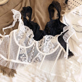 Sexy French Lace Bra and Thong Set Ultra Thin See Through Shaping Underwear Women's Embroidery Lace Camisole Lingerie Set MOYISU