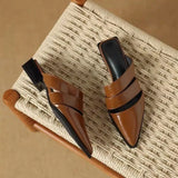 2026 New French Chunky Heel Pointed Toe Mule Slippers Women Fashion Spring Summer Retro Shoes Scuff Slippers