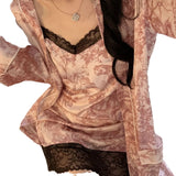Ice Silk Sexy Pajamas Women's Spring and Autumn Suspender Lace Nightgown Robe High-end Home Clothes