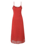 Foridol Polka Dot Printed Vintage Red Summer Dress Women Sleeveless Strappy Midi Boho Vestidos Spring Straight Beach Sundress