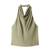 Women's Fashionable Sleeveless Halter Neck Top With Silk Satin Cowl Backless Sleeveless Blouse For Women Elegant Summer Top 3QM8