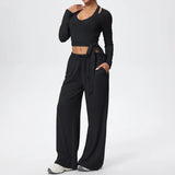 3 Pcs Women's Seamless Yoga Set Sports Fitness Gym Slim-Fit Long Sleeve & Tank Top Suits Workout Running Training Sets