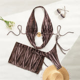 With Skirt Printed Halter Bikini Female Swimsuit Women Swimwear Padded Bather Bathing Suit Swim Three-pieces Bikini set K8087