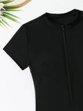 2026 Zipper Swimsuit One Piece Short Sleeves Swimwear Women Sexy Solid Bathers Bathing Swimming Swim Suit Female Beachwear