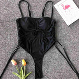 Sexy Lace Up Tummy Cut Out Monokini One Piece Swimsuit Women Swimwear Female Leopard Thong Bather Bathing Suit Swim Wear V1290