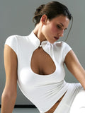 Ahagaga Fashion Women's Summer Club T-Shirt Tops Versatile Waist-cinching Chest Hollow Out Short Sleeves Y2k Sexy Female Casual