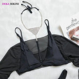 DEKA Diamond Bikini Set Crystal Necklace Halter Red Swimsuit Women Sequins Bathing Suit Stones Swimwear Glitter Push Up Monokini